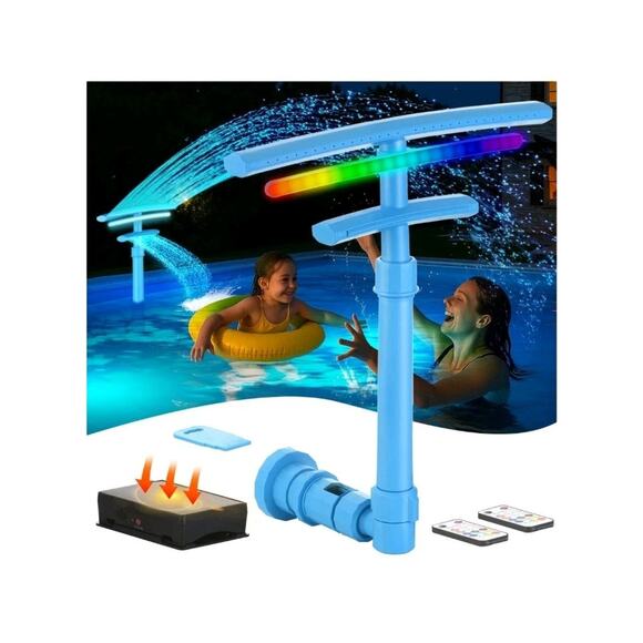 Dual Spray Solar Pool Fountain, Waterfall Aerator WLED Lights, Adjustable Decor - Picture 1 of 8